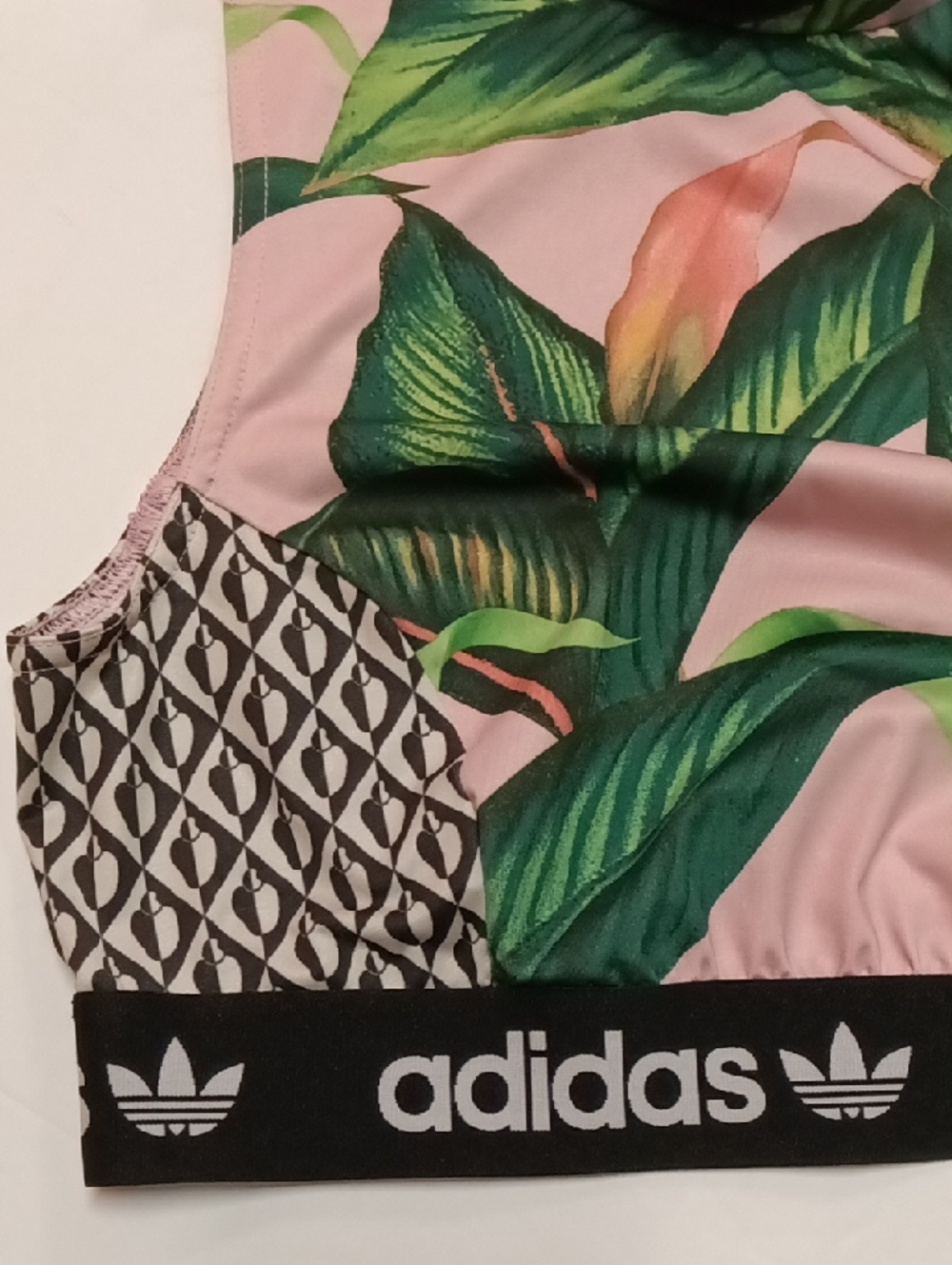 adidas x Farm Rio Tropical Print Cropped Mock Neck Sports Top -Pink & Green - Picture 4 of 9